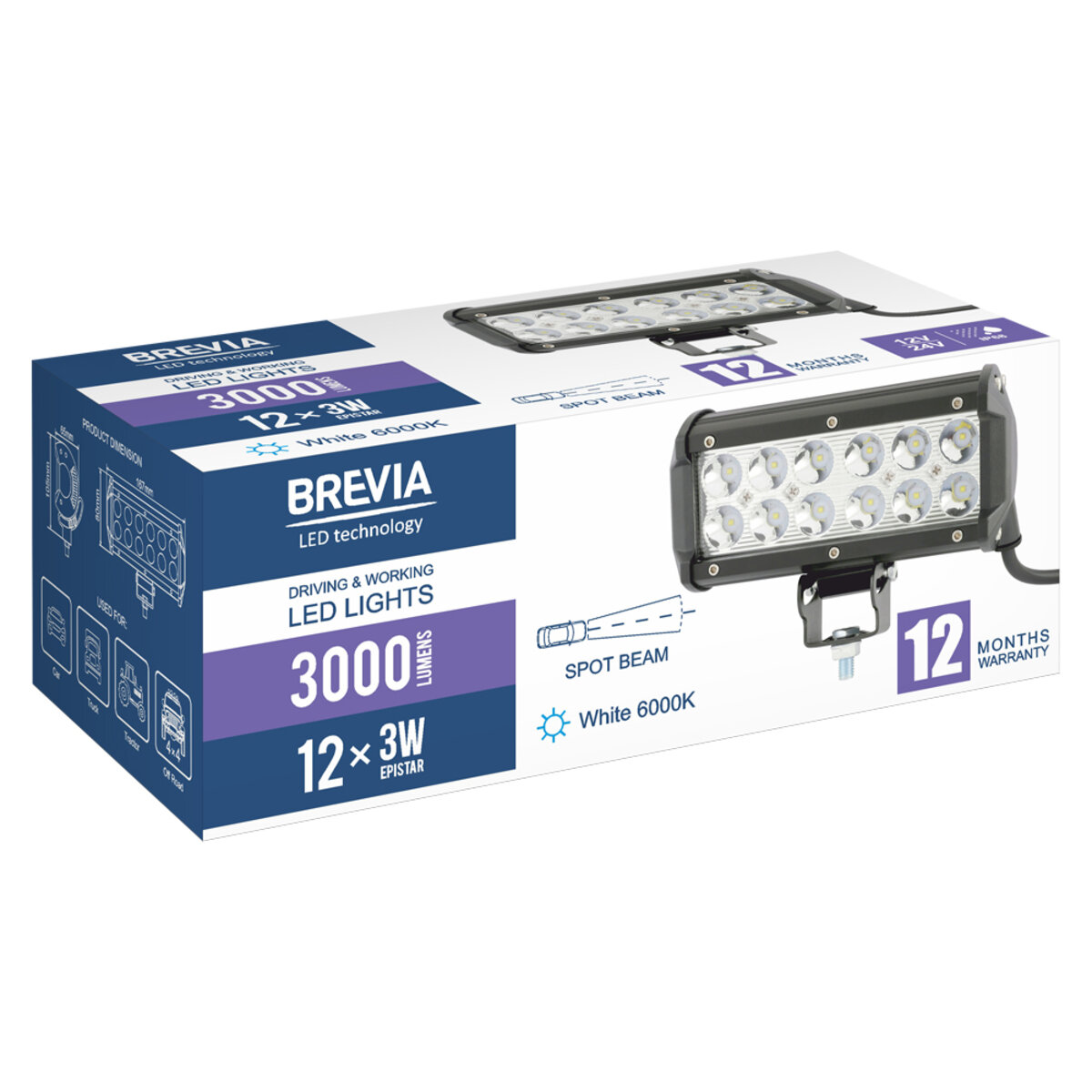 Фара світлодіодна Brevia CREE Spot 10-30V, 36W (12x3W), 3000Lm, 1шт (10712SX1) дивитися фото №7