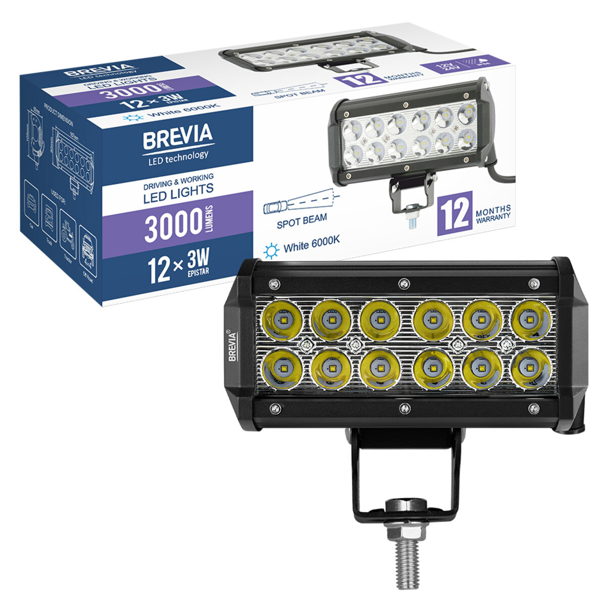 Фара світлодіодна Brevia CREE Spot 10-30V, 36W (12x3W), 3000Lm, 1шт (10712SX1) дивитися фото №8