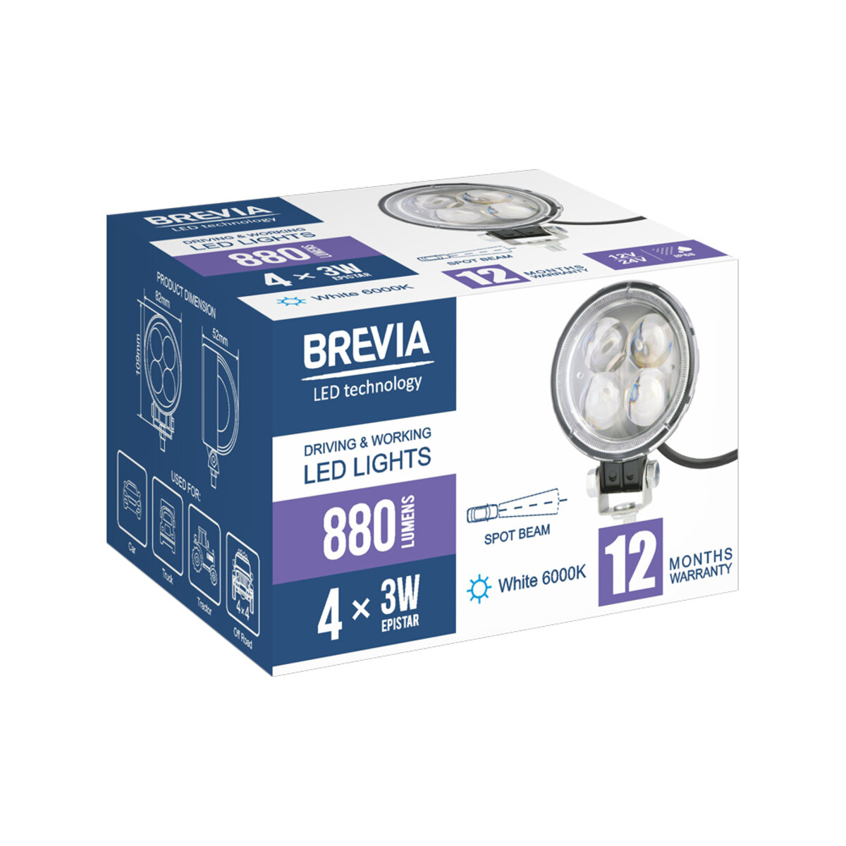 Фара світлодіодна Brevia ERISTAR 4D Spot 10-30V, 12W (4x3W), 880Lm, 1шт (10602RLX1) дивитися фото №7