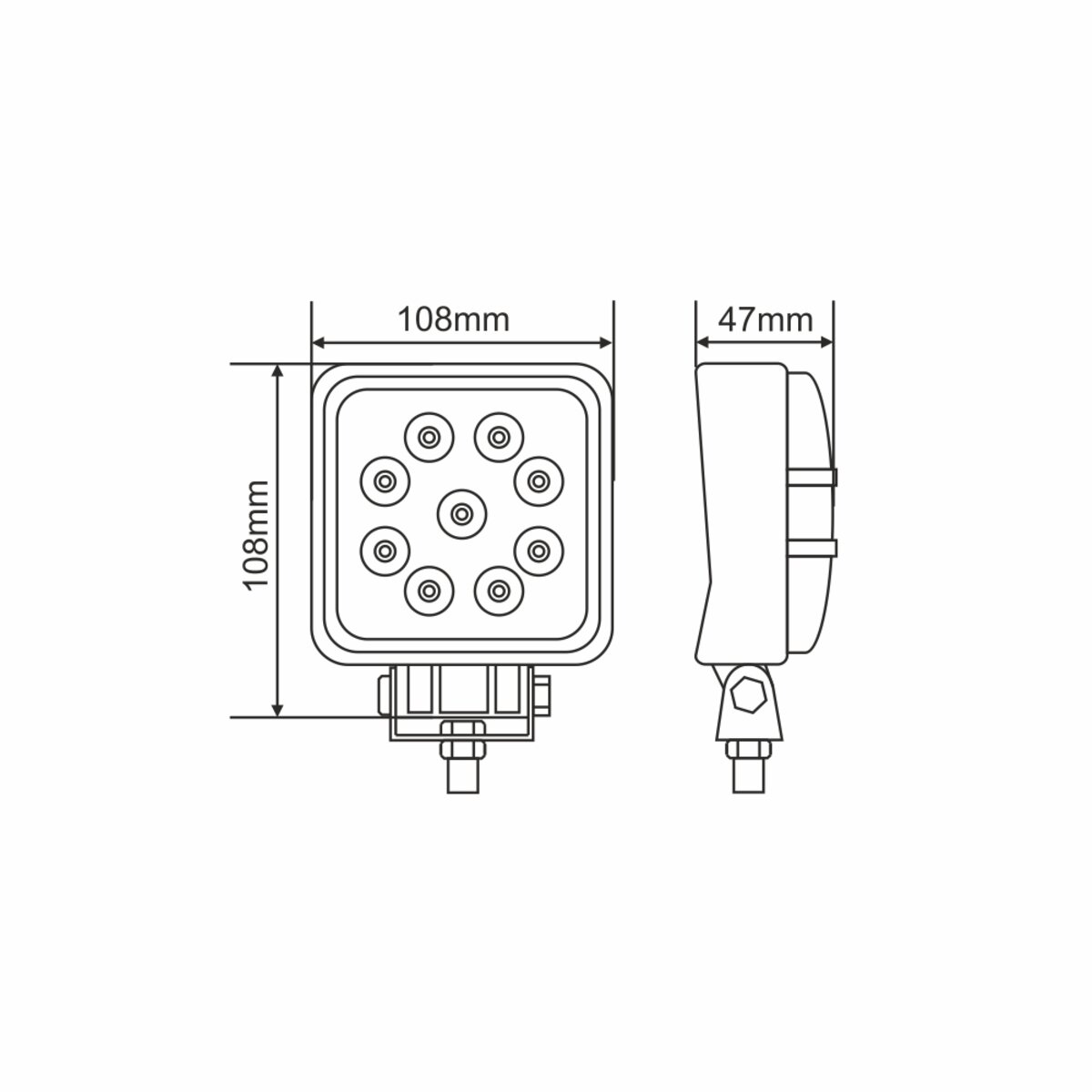 Фара світлодіодна Brevia EPISTAR Flood 10-30V, 27W (9x3W), 1980Lm, 1шт (10642QFX1) дивитися фото №6