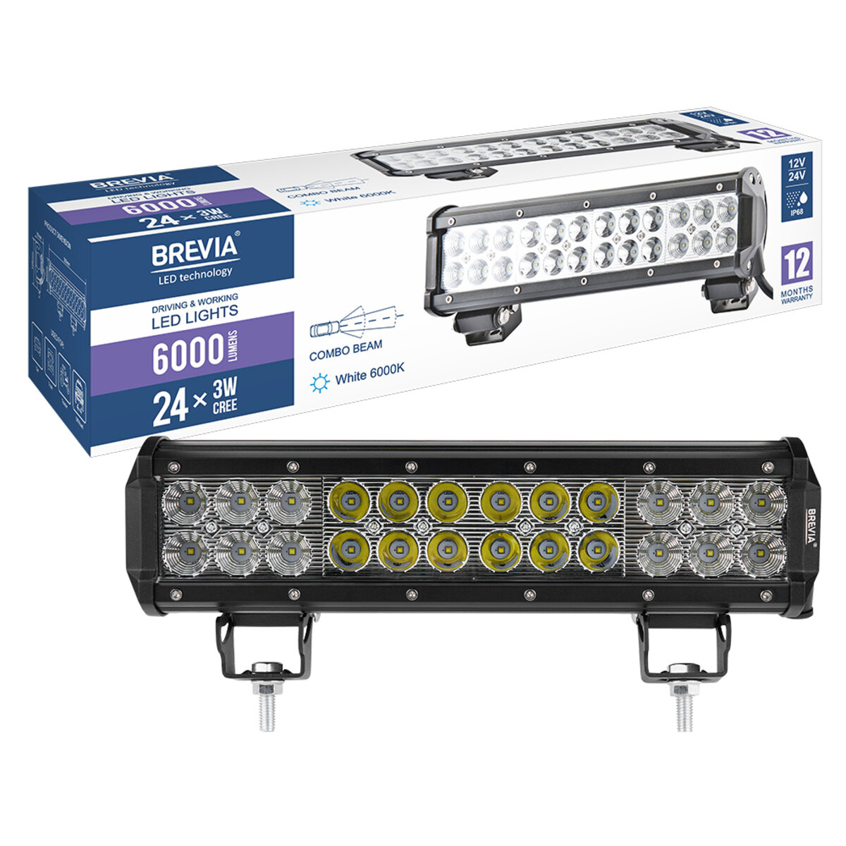 Фара світлодіодна Brevia CREE Combo 10-30V, 72W (24x3W), 6000Lm, 1шт (10724CX1) дивитися фото №8