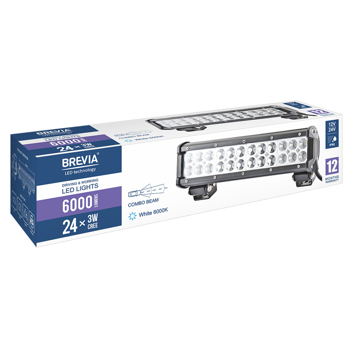 Фара світлодіодна Brevia CREE Combo 10-30V, 72W (24x3W), 6000Lm, 1шт (10724CX1) дивитися фото №7