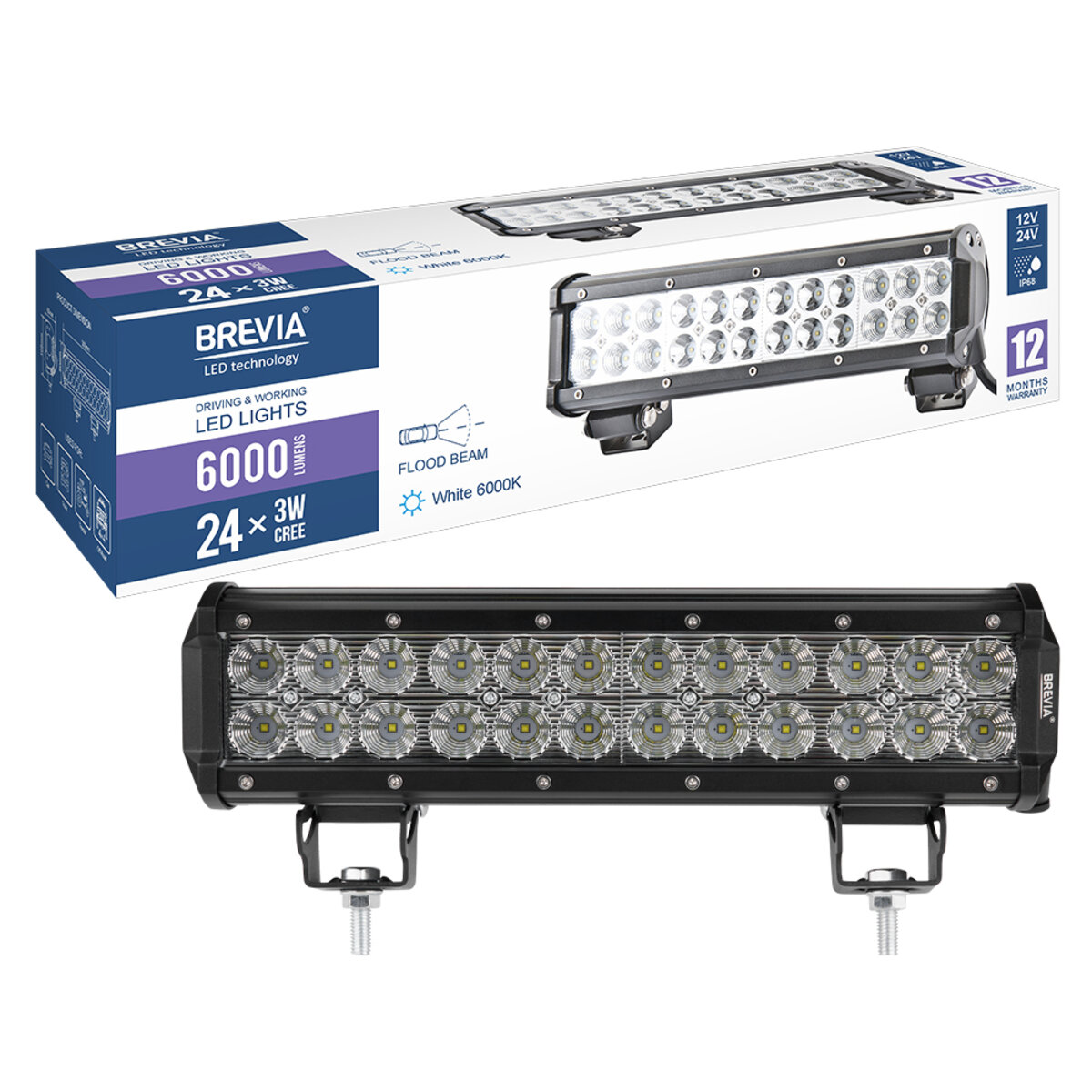 Фара світлодіодна Brevia CREE Flood 10-30V, 72W (24x3W), 6000Lm, 1шт (10724FX1) дивитися фото №8
