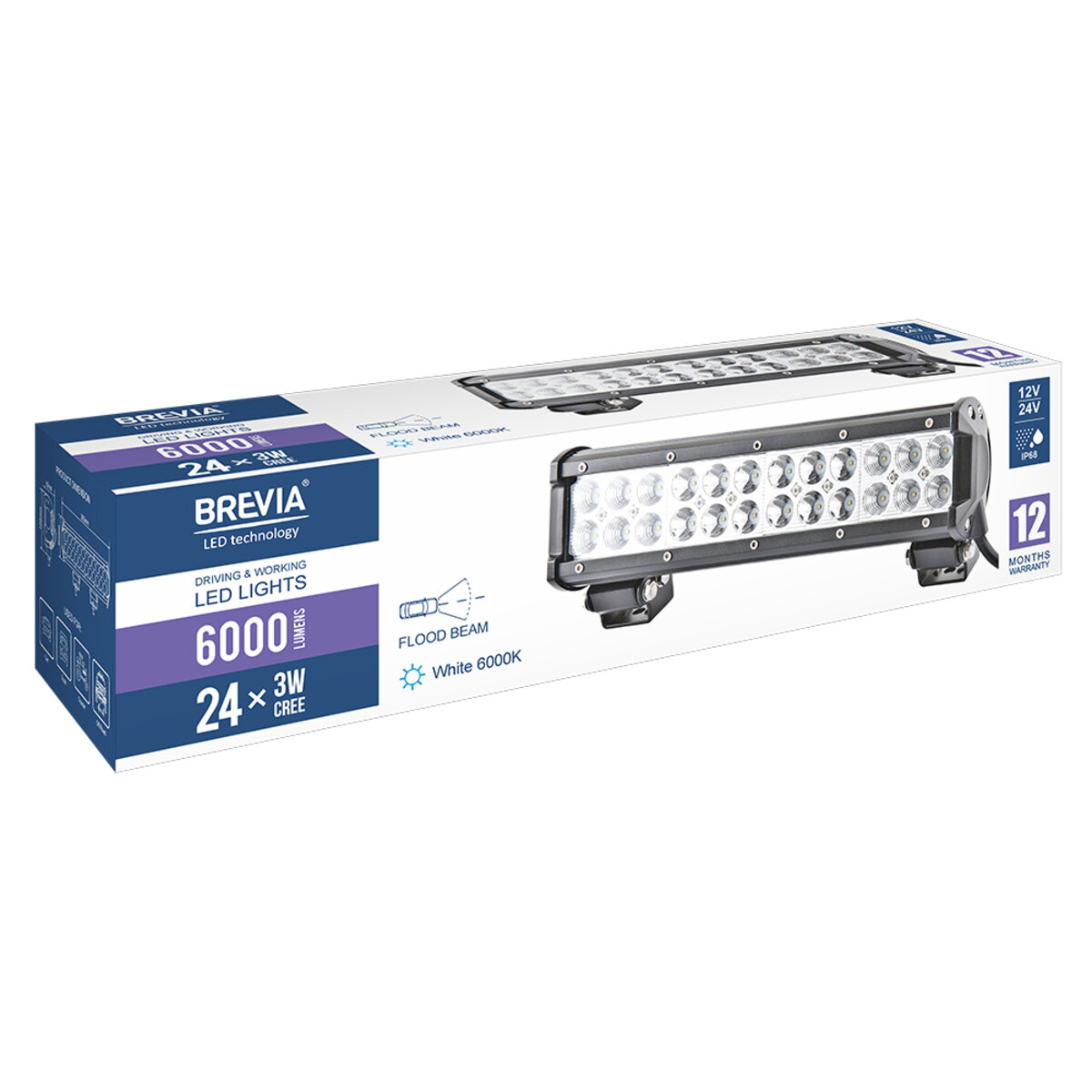 Фара світлодіодна Brevia CREE Flood 10-30V, 72W (24x3W), 6000Lm, 1шт (10724FX1) дивитися фото №7