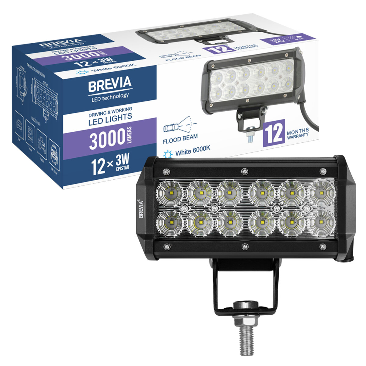Фара світлодіодна Brevia CREE Flood 10-30V, 36W (12x3W), 3000Lm, 1шт (10712FX1) дивитися фото №8