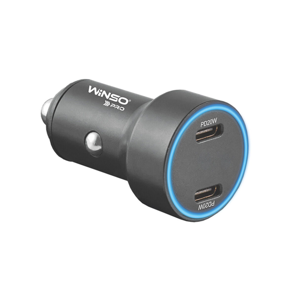 Автомобільний зарядний пристрій Winso PRO 40W 2xUSB-C LED Ring Metal (222040) дивитися фото №1