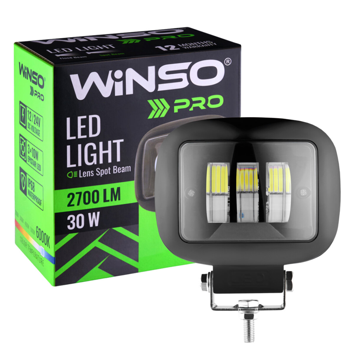 Фара світлодіодна Winso Pro 10-30V, 30W (3x10W), 2700Lm, CSP1860DE 1шт (780780) дивитися фото №3