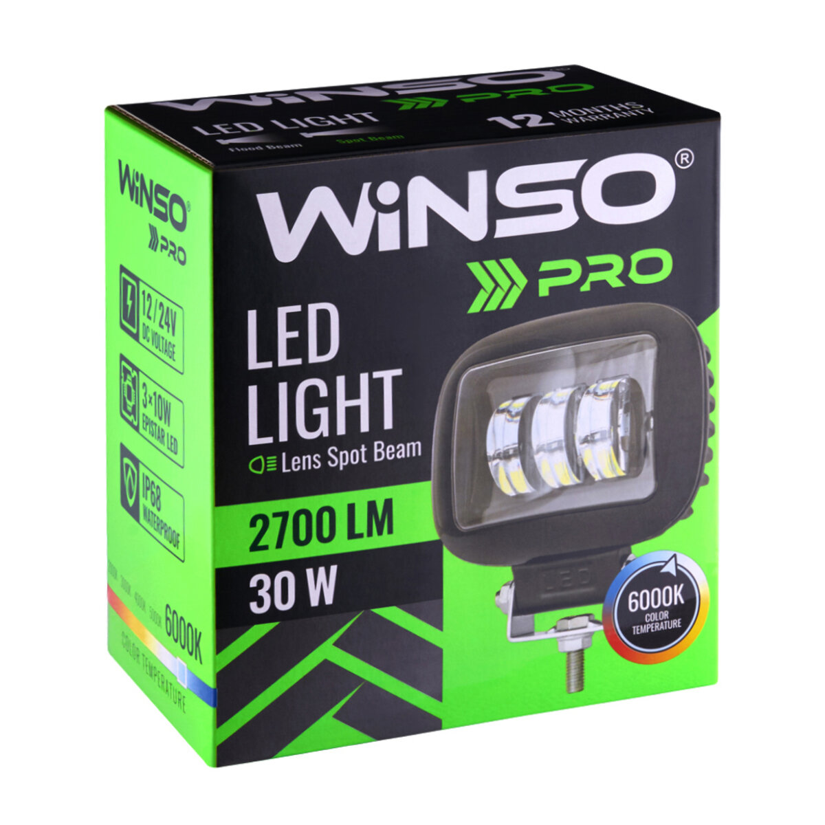 Фара світлодіодна Winso Pro 10-30V, 30W (3x10W), 2700Lm, CSP1860DE 1шт (780780) дивитися фото №2