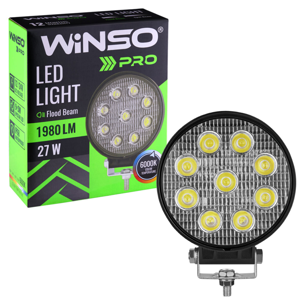 Фара світлодіодна Winso Pro EPISTAR розсіяний 10-30V, 27W (9x3W), 1шт (780610) дивитися фото №3