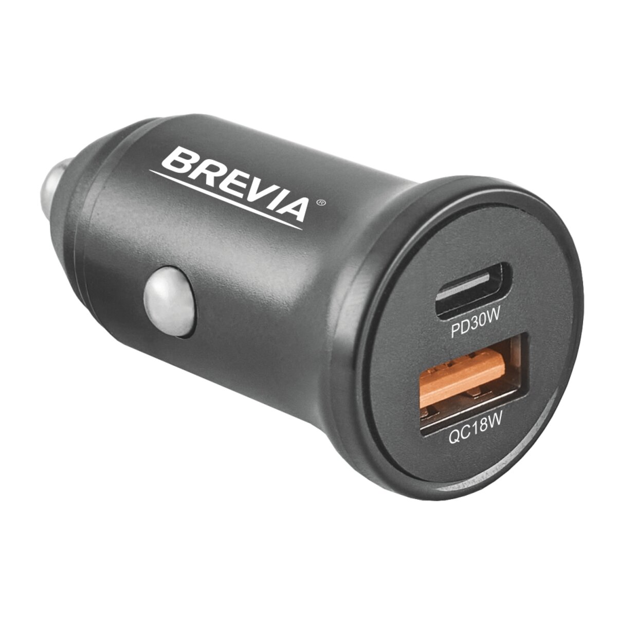 Автомобільний зарядний пристрій Brevia ePower DualCharge 30W 1xUSB-C+1xUSB-A, чорний (46430CAB) дивитися фото №1