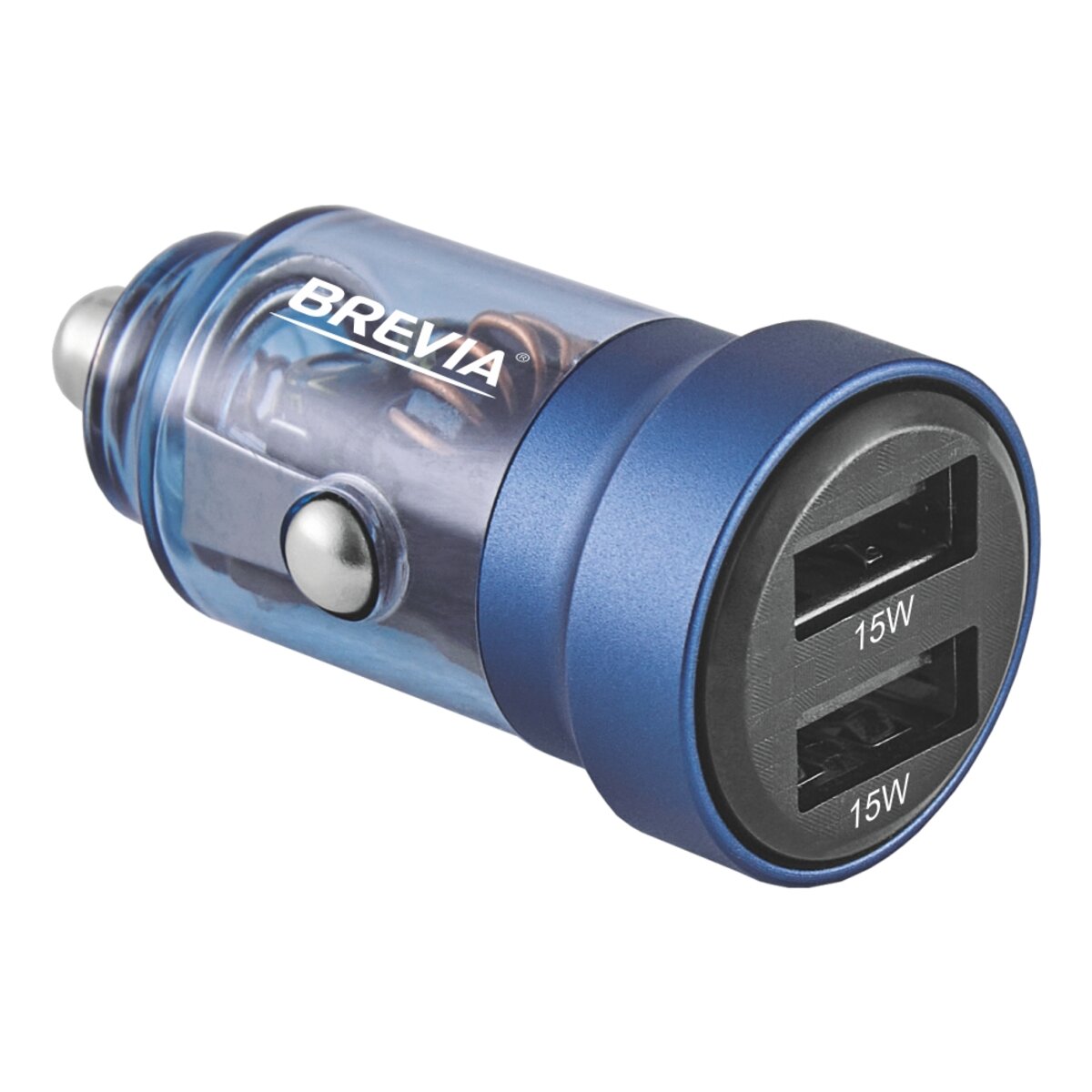 Автомобільний зарядний пристрій Brevia ePower DualDrive 15W 2xUSB-A, прозорий синій (46515DUBL) дивитися фото №1